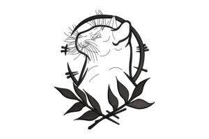 Line Art Cat with Botanical & Barbed Wire Frame