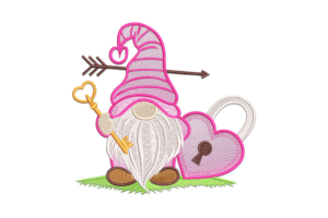 Love Gnome with Heart Lock Embroidery Design