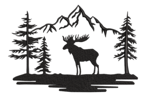 Moose in the Mountains Embroidery Design