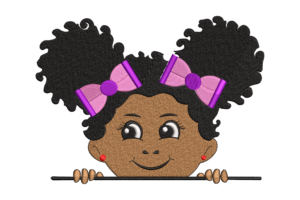 Peeking Girl with Afro Puffs Embroidery Design
