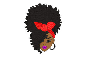 Premium Afro Queen with Red Bow Embroidery Design