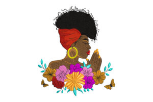 Premium Afro Woman with Floral Crown Embroidery Design