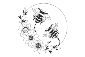 Premium Bee and Floral Circle Embroidery Design
