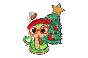 Premium Christmas Snake with Tree Embroidery Design