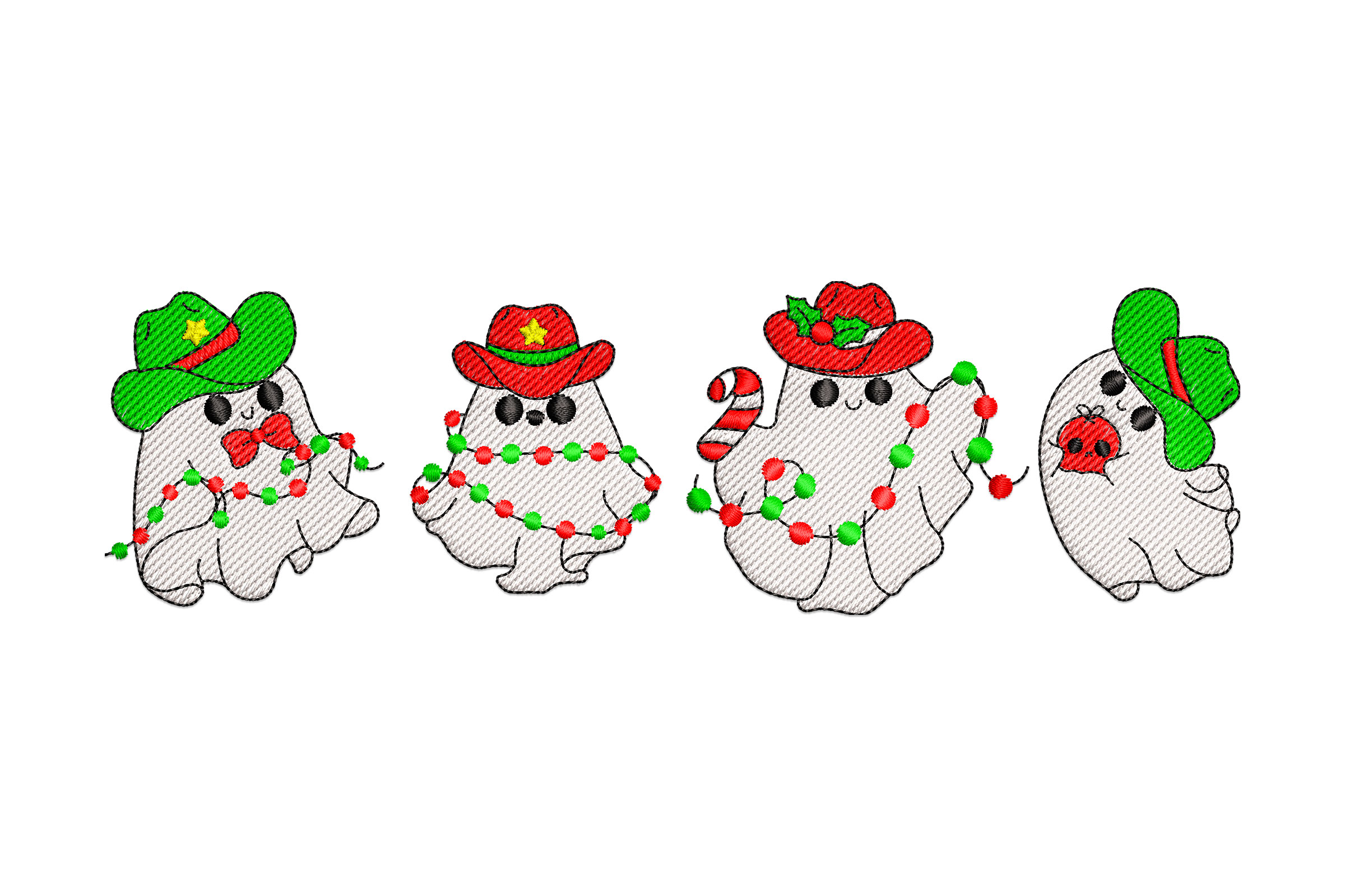 Premium Cowboy Christmas Ghosts Embroidery Design