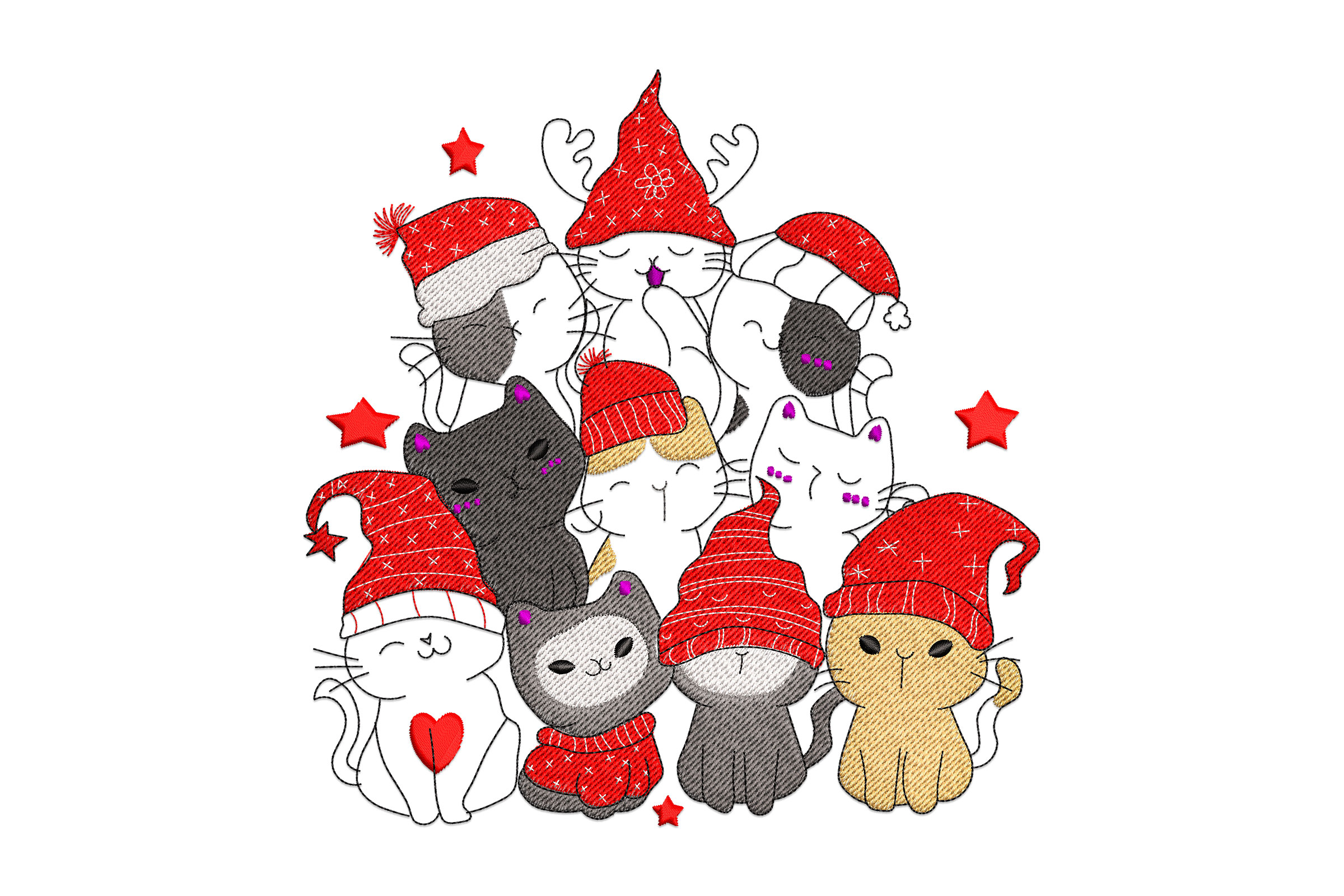 Premium Holiday Cat Group Embroidery Design