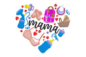 Premium Mama Life Heart Embroidery Design