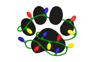 Premium Paw Print with Christmas Lights Embroidery Design