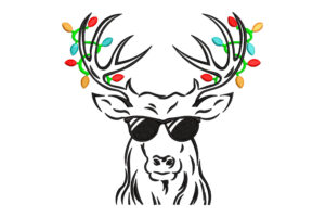 Premium Reindeer with Sunglasses & Holiday Lights Embroidery Design