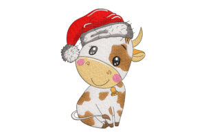 Premium Santa Hat Baby Cow Embroidery Design