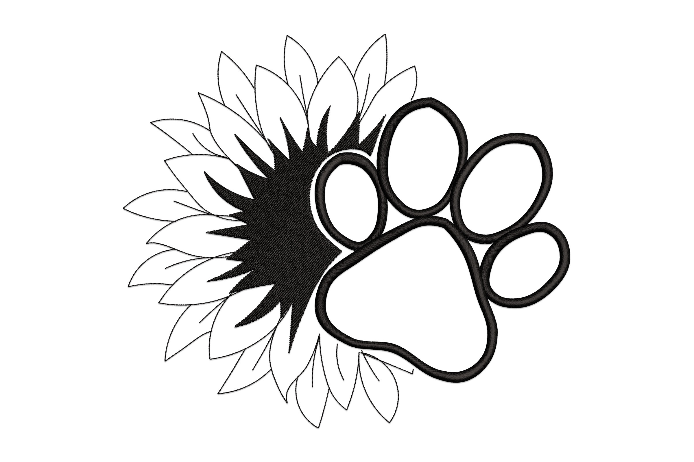 Premium Sunflower & Paw Print Embroidery Design