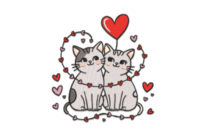 Romantic Love Cats Embroidery Design
