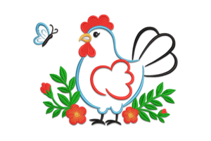 Rooster with Flowers Embroidery Design