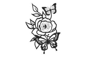 Rose with Butterflies Embroidery Design