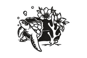 Sea Turtle with Coral and Flowers Embroidery Design