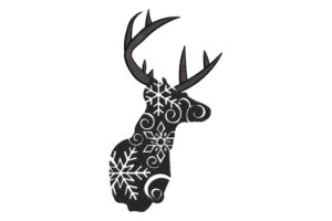 Snowflake Deer Head Silhouette Embroidery Design