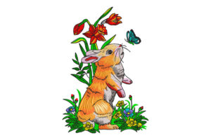 Spring Bunnies with Flowers Embroidery Design