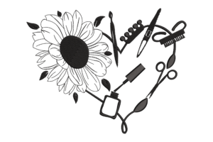Sunflower & Beauty Tools Heart Embroidery Design