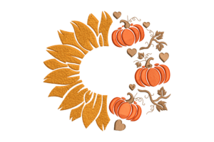 Sunflower & Pumpkin Wreath Embroidery Design