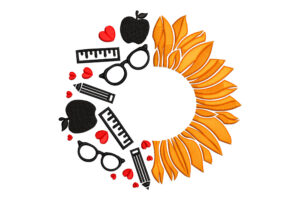Sunflower & School Supplies Wreath Embroidery Design