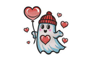 Valentine Ghost with Heart Balloon Embroidery Design