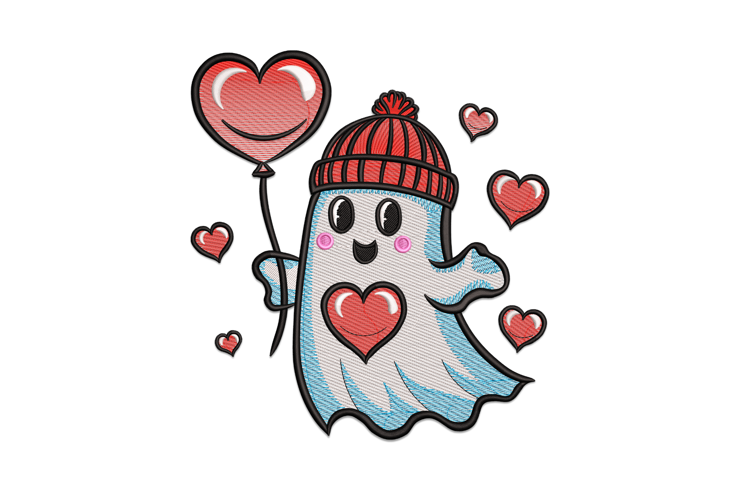 Valentine Ghost with Heart Balloon Embroidery Design