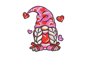 Valentine Girl Gnome with Braids Embroidery Design