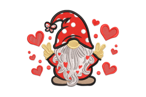 Valentine Gnome with Hearts Embroidery Design