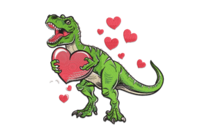 Valentine T-Rex Holding Heart Embroidery Design