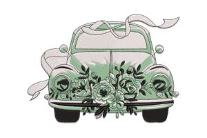 Vintage Wedding Car Embroidery Design