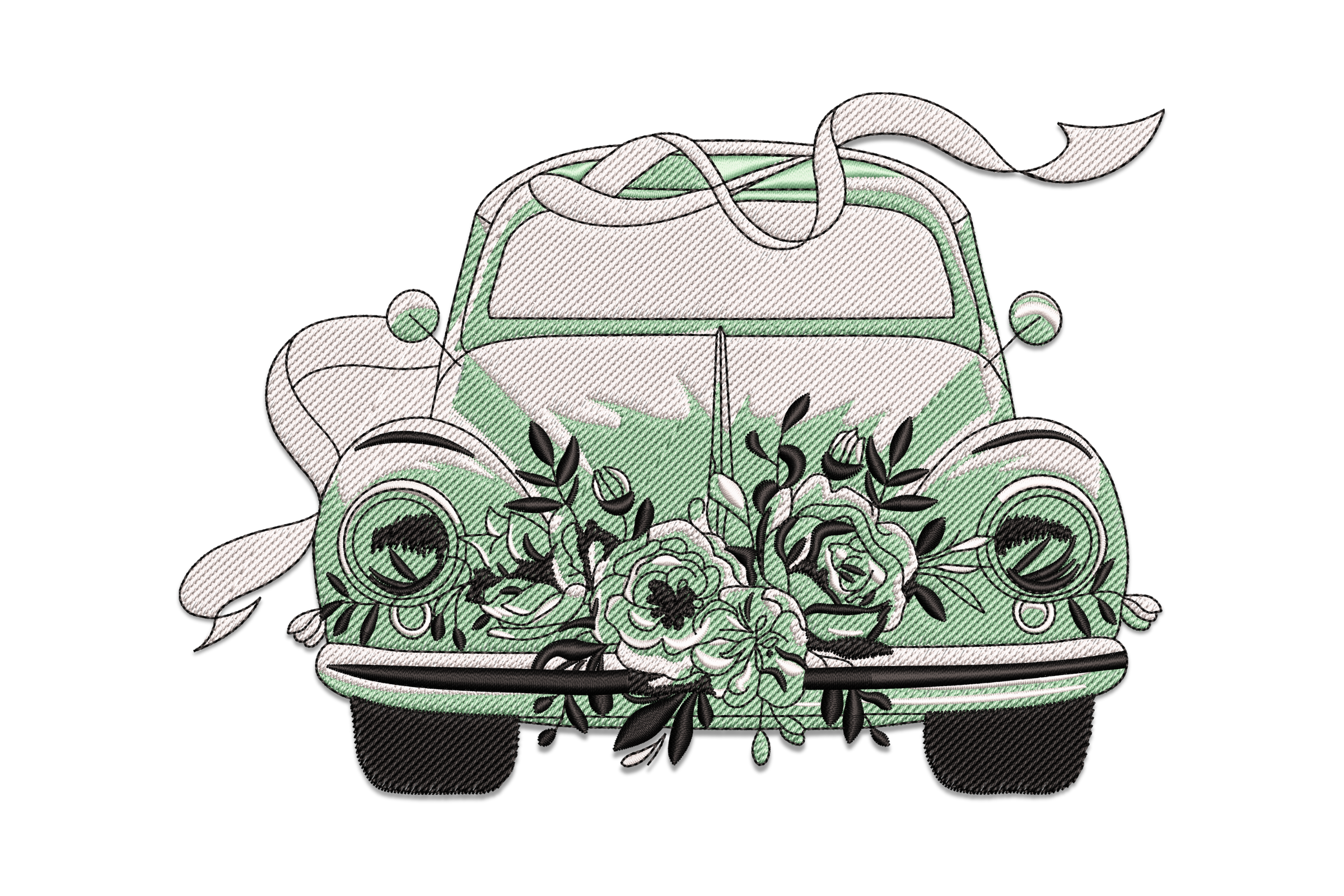 Vintage Wedding Car Embroidery Design