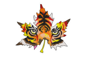 Tiger Face in Maple Leaf Embroidery Design