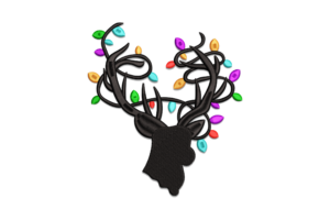 Christmas Lights Wrapped Deer Embroidery Design