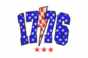 1776 Patriotic Numbers with Stars and Lightning Embroidery Design