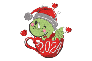 2024 Christmas Dragon in Mug Embroidery Design