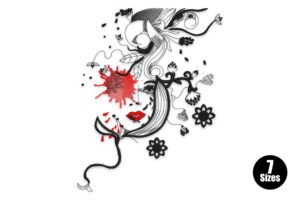 Abstract Woman Face with Red Splash Embroidery Design