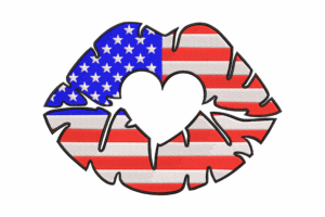 American Flag Lips with Heart Cutout Embroidery Design