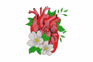 Anatomical Heart with Flowers Embroidery Design