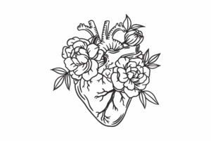 Anatomical Heart with Peony Flowers Embroidery Design