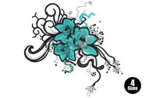 Aqua Floral Swirl Embroidery Design