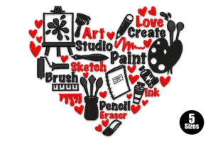 Art Studio Heart Collage Embroidery Design