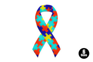 Autism Awareness Puzzle Ribbon Embroidery Design