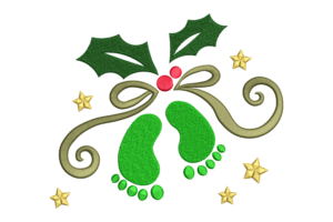 Baby Feet with Holly Bow Embroidery Design
