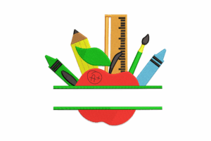 Back to School Apple and Supplies Embroidery Design