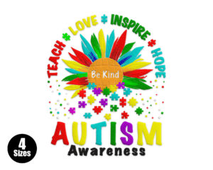 Be Kind Autism Awareness Sunflower Embroidery Design