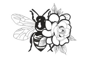 Bee and Rose Blackwork Embroidery Design