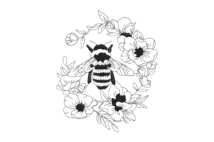 Bee with Floral Arch Embroidery Design