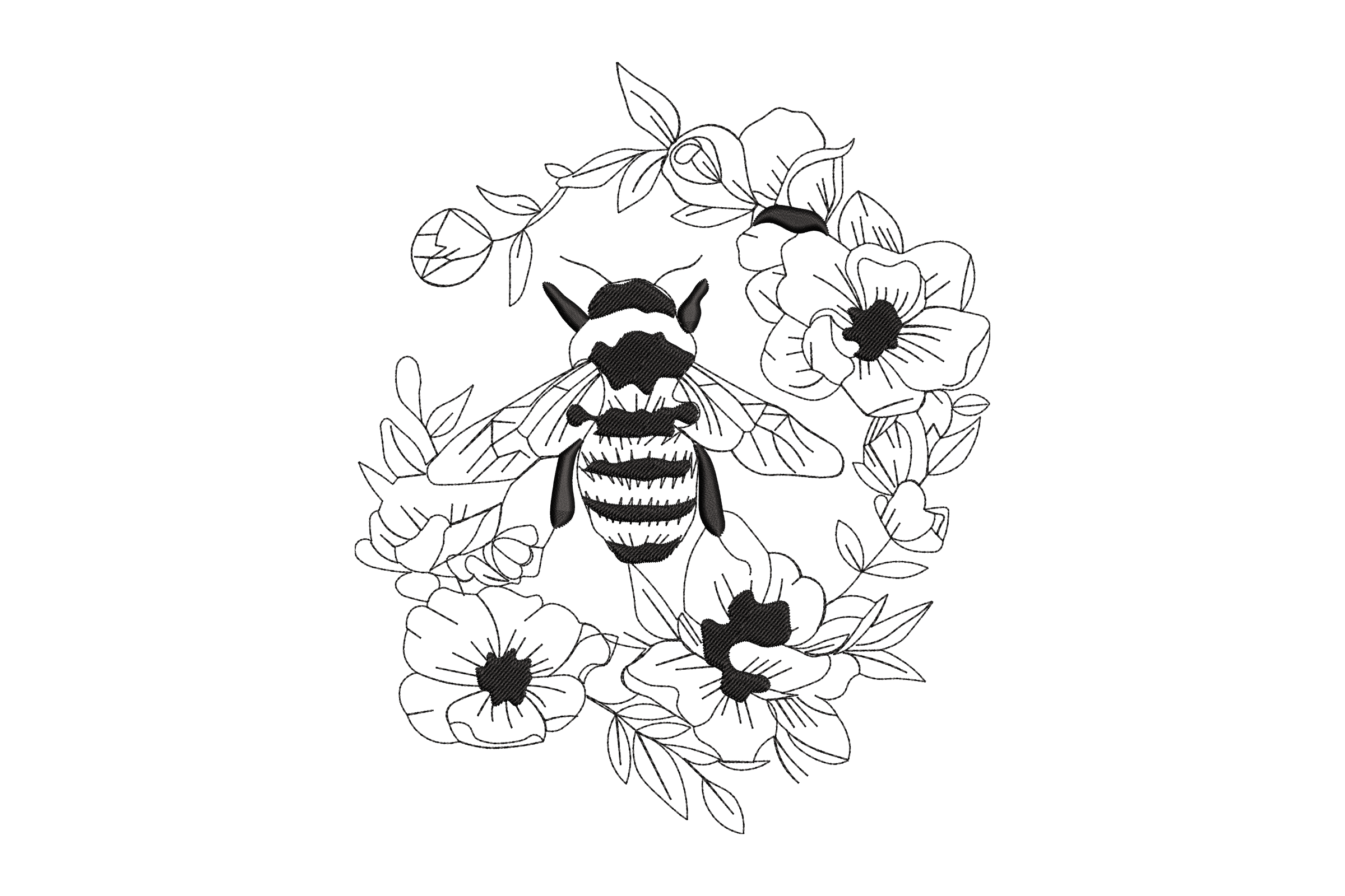 Bee with Floral Arch Embroidery Design