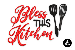 Bless This Kitchen with Utensils Embroidery Design