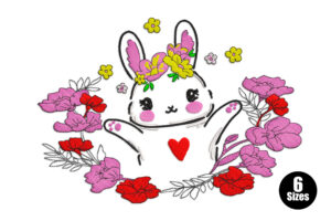 Bunny with Floral Crown Embroidery Design